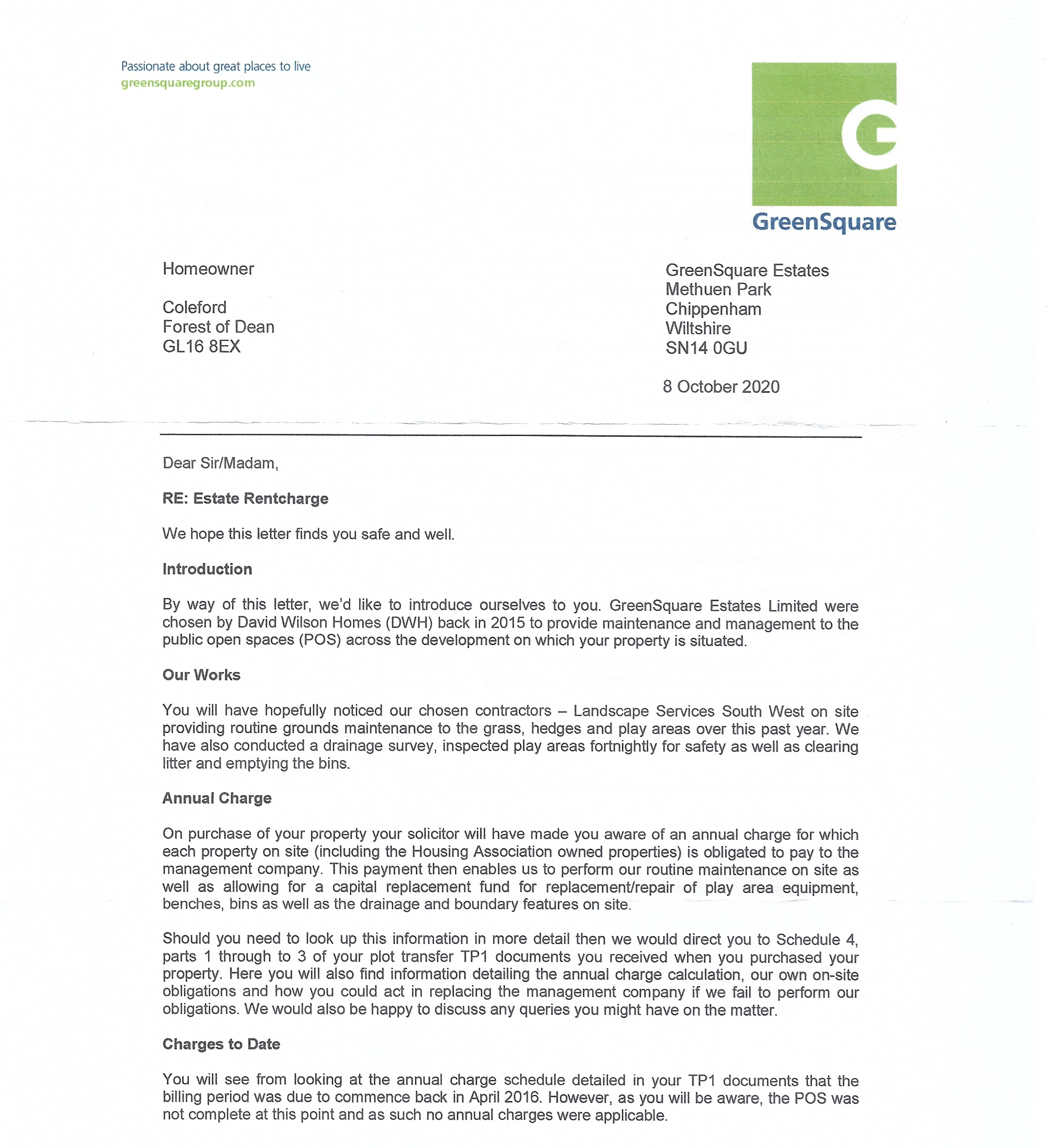 GreenSquare letter page 1